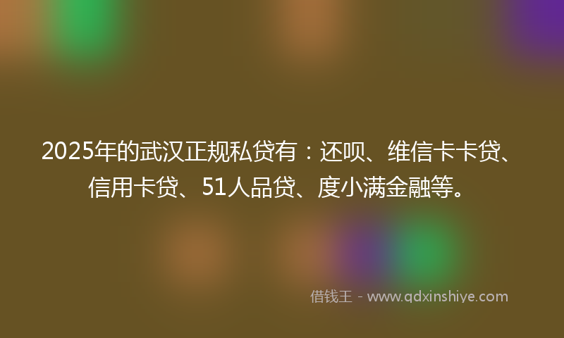 2025年的武汉正规私贷有：还呗、维信卡卡贷、信用卡贷、51人品贷、度小满金融等。