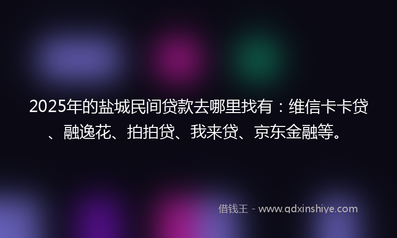 2025年的盐城民间贷款去哪里找有：维信卡卡贷、融逸花、拍拍贷、我来贷、京东金融等。