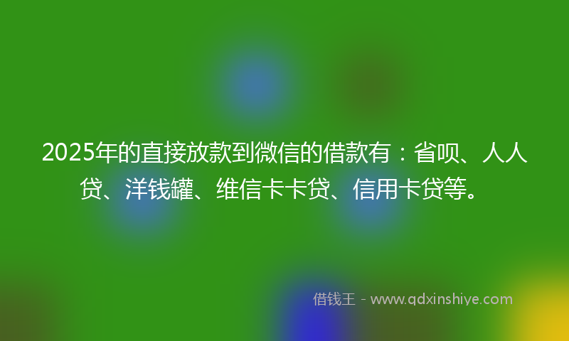 2025年的直接放款到微信的借款有：省呗、人人贷、洋钱罐、维信卡卡贷、信用卡贷等。