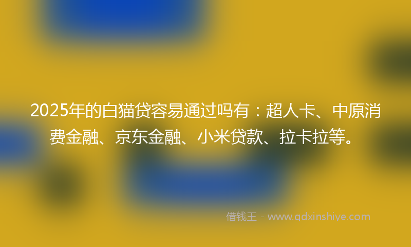 2025年的白猫贷容易通过吗有：超人卡、中原消费金融、京东金融、小米贷款、拉卡拉等。
