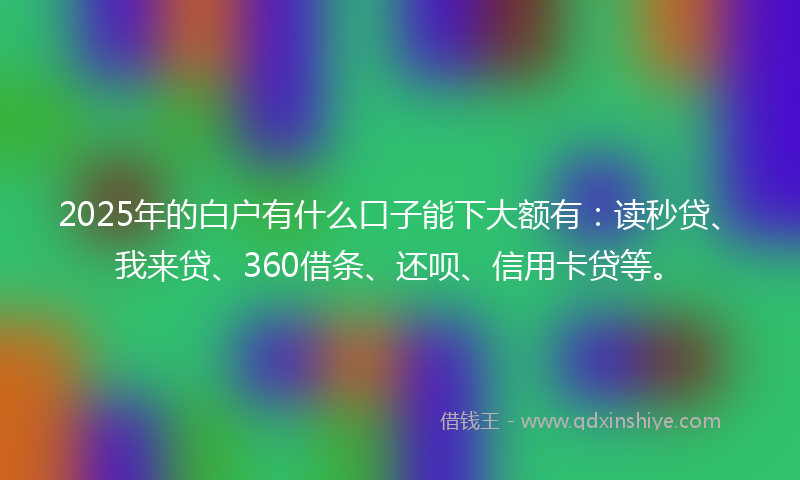 2025年的白户有什么口子能下大额有：读秒贷、我来贷、360借条、还呗、信用卡贷等。