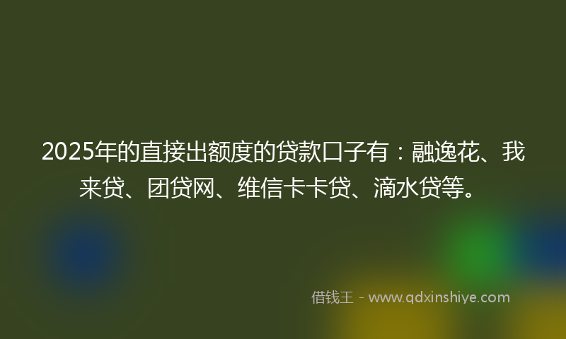 2025年的直接出额度的贷款口子有：融逸花、我来贷、团贷网、维信卡卡贷、滴水贷等。