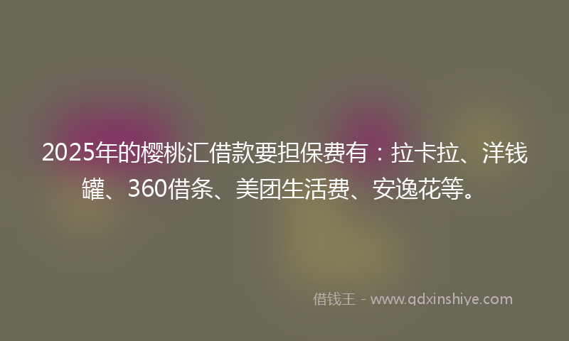 2025年的樱桃汇借款要担保费有：拉卡拉、洋钱罐、360借条、美团生活费、安逸花等。
