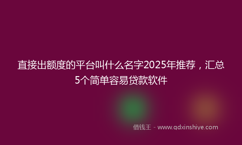 直接出额度的平台叫什么名字2025年推荐，汇总5个简单容易贷款软件