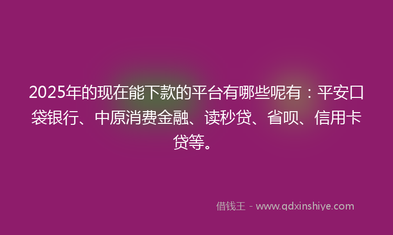 2025年的现在能下款的平台有哪些呢有:平安口袋银行、中原消费金融、读秒贷、省呗、信用卡贷等。