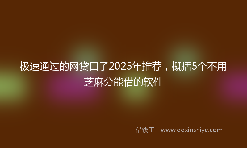 极速通过的网贷口子2025年推荐，概括5个不用芝麻分能借的软件