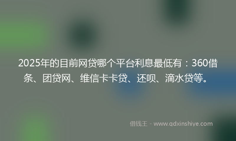 2025年的目前网贷哪个平台利息最低有：360借条、团贷网、维信卡卡贷、还呗、滴水贷等。