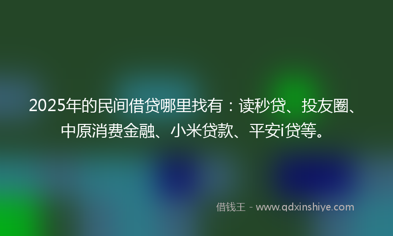2025年的民间借贷哪里找有：读秒贷、投友圈、中原消费金融、小米贷款、平安i贷等。