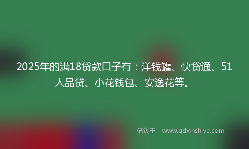 2025年的满18贷款口子有：洋钱罐、快贷通、51人品贷、小花钱包、安逸花等。
