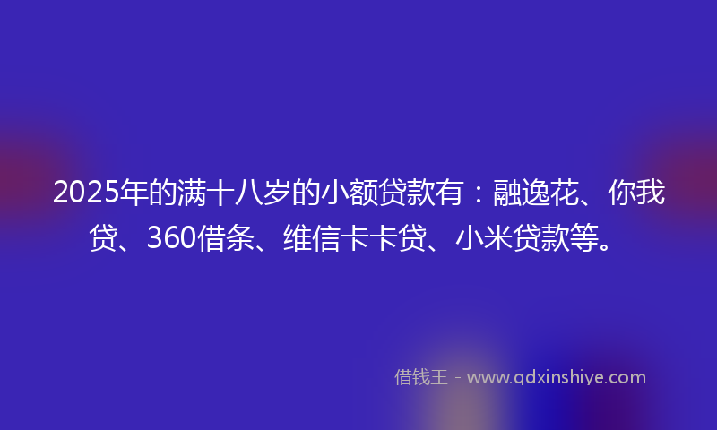 2025年的满十八岁的小额贷款有：融逸花、你我贷、360借条、维信卡卡贷、小米贷款等。