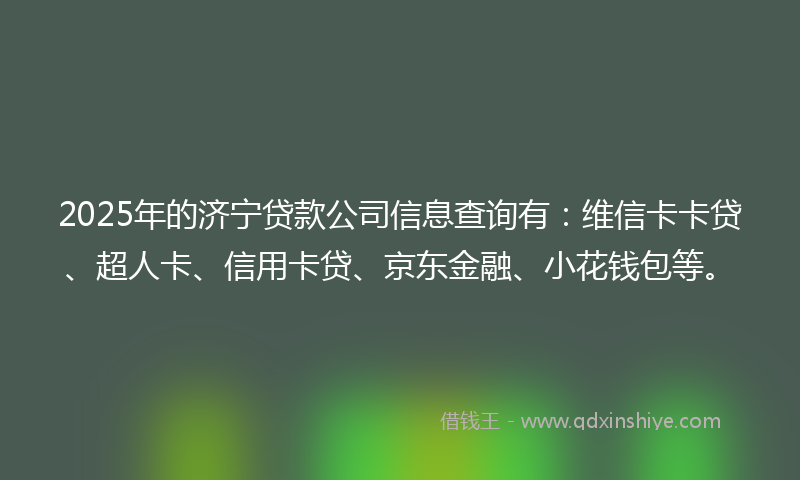 2025年的济宁贷款公司信息查询有：维信卡卡贷、超人卡、信用卡贷、京东金融、小花钱包等。