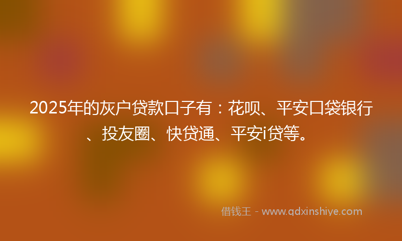 2025年的灰户贷款口子有：花呗、平安口袋银行、投友圈、快贷通、平安i贷等。