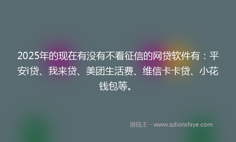 2025年的现在有没有不看征信的网贷软件有:平安i贷、我来贷、美团生活费、维信卡卡贷、小花钱包等。