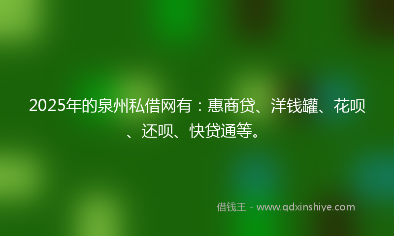 2025年的泉州私借网有：惠商贷、洋钱罐、花呗、还呗、快贷通等。