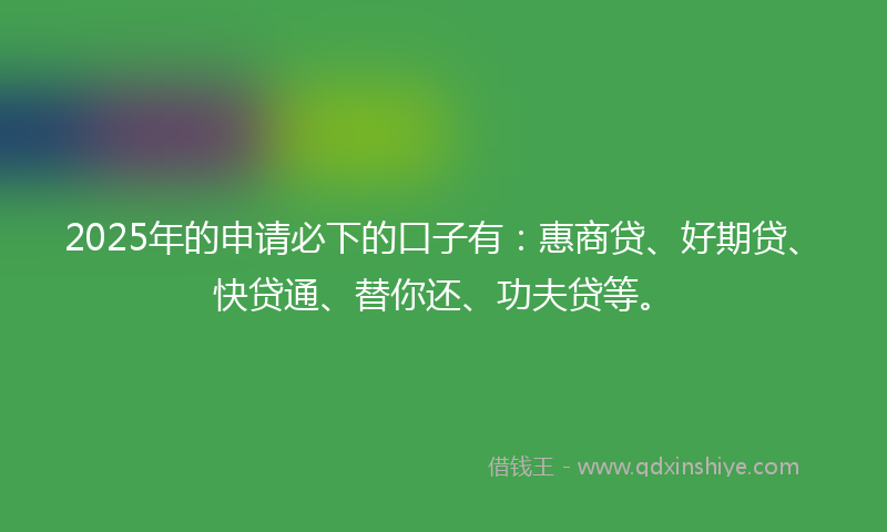 2025年的申请必下的口子有：惠商贷、好期贷、快贷通、替你还、功夫贷等。