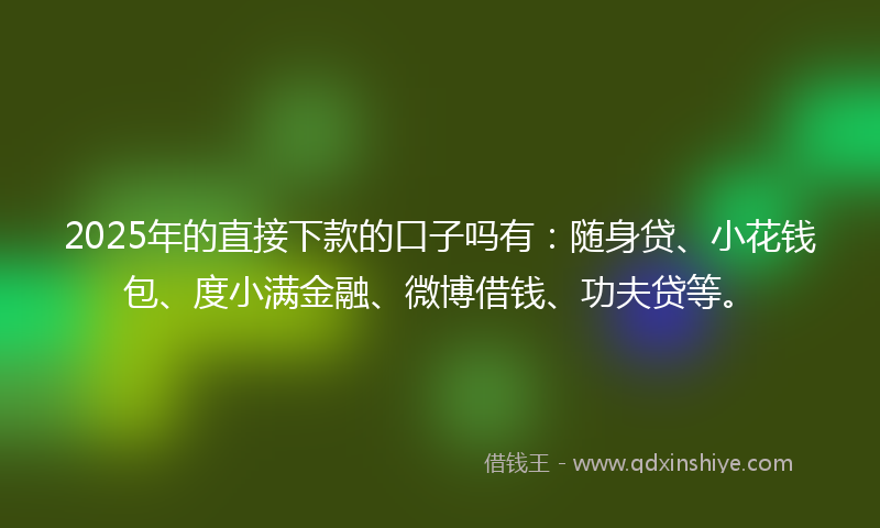 2025年的直接下款的口子吗有：随身贷、小花钱包、度小满金融、微博借钱、功夫贷等。