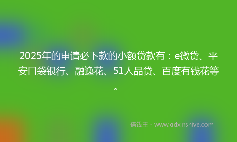 2025年的申请必下款的小额贷款有：e微贷、平安口袋银行、融逸花、51人品贷、百度有钱花等。