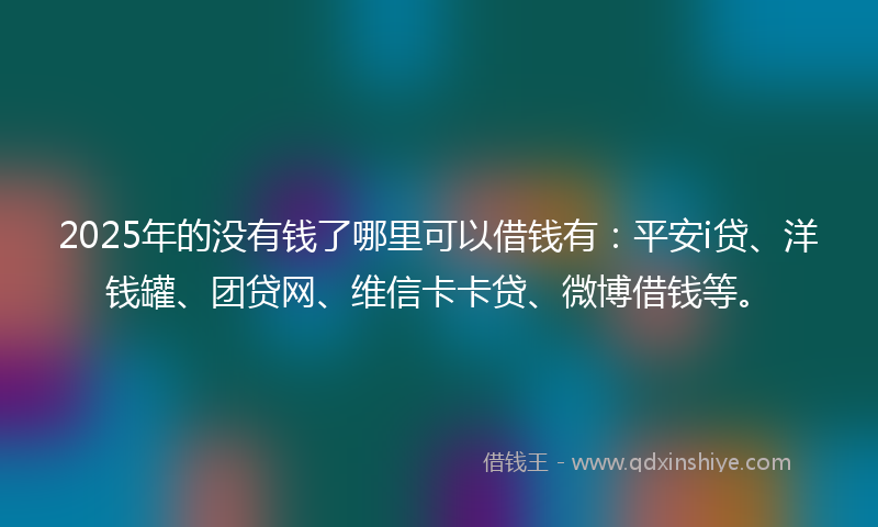 2025年的没有钱了哪里可以借钱有：平安i贷、洋钱罐、团贷网、维信卡卡贷、微博借钱等。