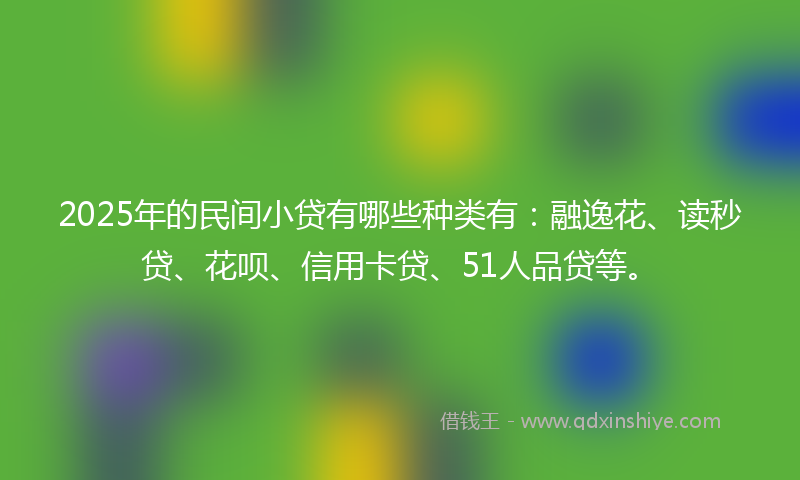 2025年的民间小贷有哪些种类有：融逸花、读秒贷、花呗、信用卡贷、51人品贷等。