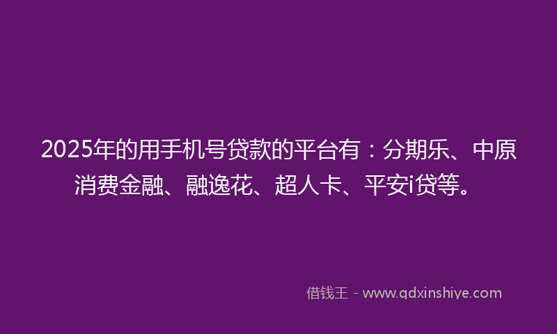 2025年的用手机号贷款的平台有：分期乐、中原消费金融、融逸花、超人卡、平安i贷等。
