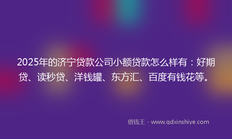 2025年的济宁贷款公司小额贷款怎么样有：好期贷、读秒贷、洋钱罐、东方汇、百度有钱花等。