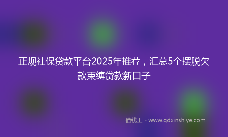 正规社保贷款平台2025年推荐，汇总5个摆脱欠款束缚贷款新口子