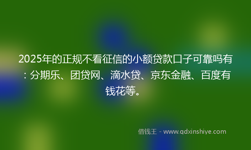 2025年的正规不看征信的小额贷款口子可靠吗有：分期乐、团贷网、滴水贷、京东金融、百度有钱花等。