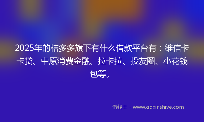 2025年的桔多多旗下有什么借款平台有：维信卡卡贷、中原消费金融、拉卡拉、投友圈、小花钱包等。