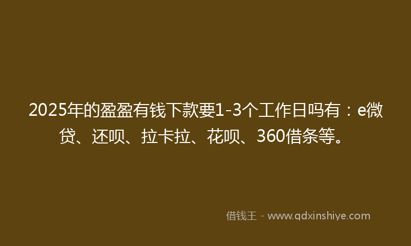 2025年的盈盈有钱下款要1-3个工作日吗有：e微贷、还呗、拉卡拉、花呗、360借条等。