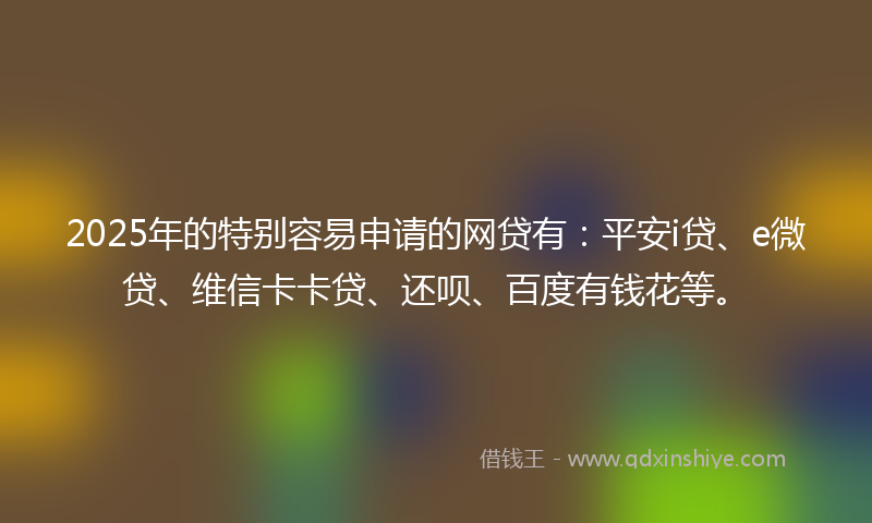 2025年的特别容易申请的网贷有：平安i贷、e微贷、维信卡卡贷、还呗、百度有钱花等。