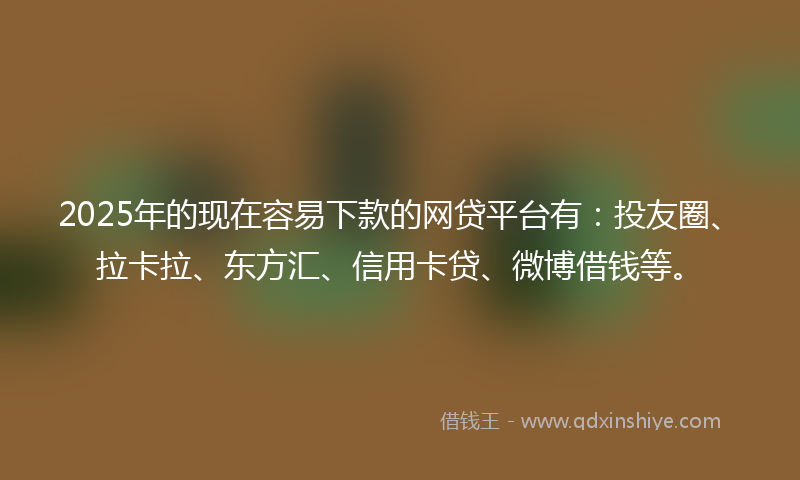 2025年的现在容易下款的网贷平台有：投友圈、拉卡拉、东方汇、信用卡贷、微博借钱等。
