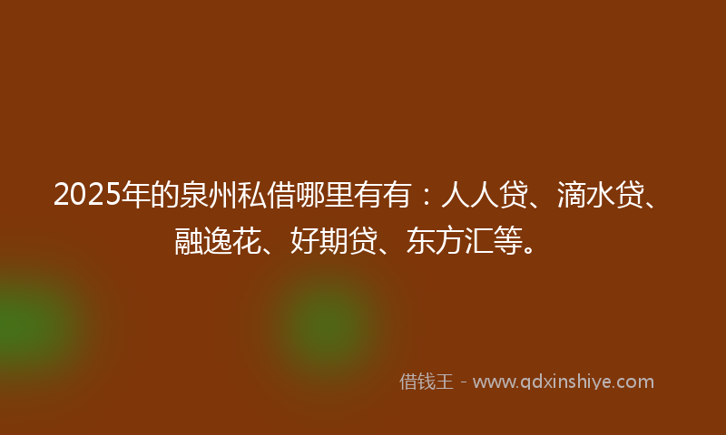 2025年的泉州私借哪里有有：人人贷、滴水贷、融逸花、好期贷、东方汇等。