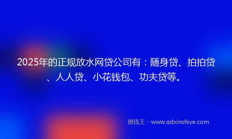 2025年的正规放水网贷公司有：随身贷、拍拍贷、人人贷、小花钱包、功夫贷等。