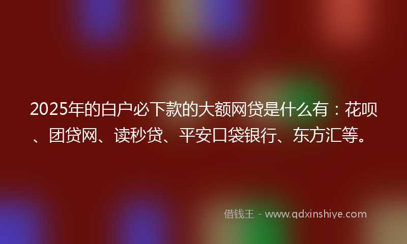 2025年的白户必下款的大额网贷是什么有：花呗、团贷网、读秒贷、平安口袋银行、东方汇等。