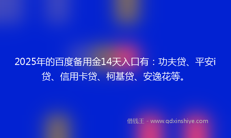 2025年的百度备用金14天入口有：功夫贷、平安i贷、信用卡贷、柯基贷、安逸花等。