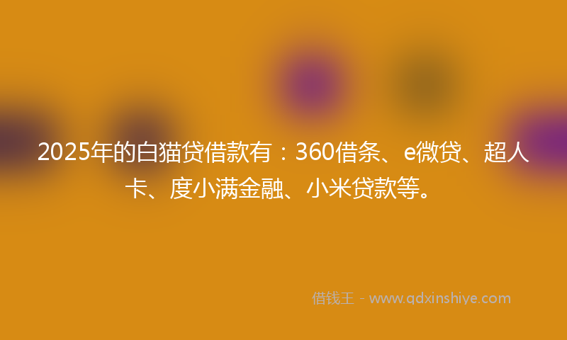 2025年的白猫贷借款有：360借条、e微贷、超人卡、度小满金融、小米贷款等。