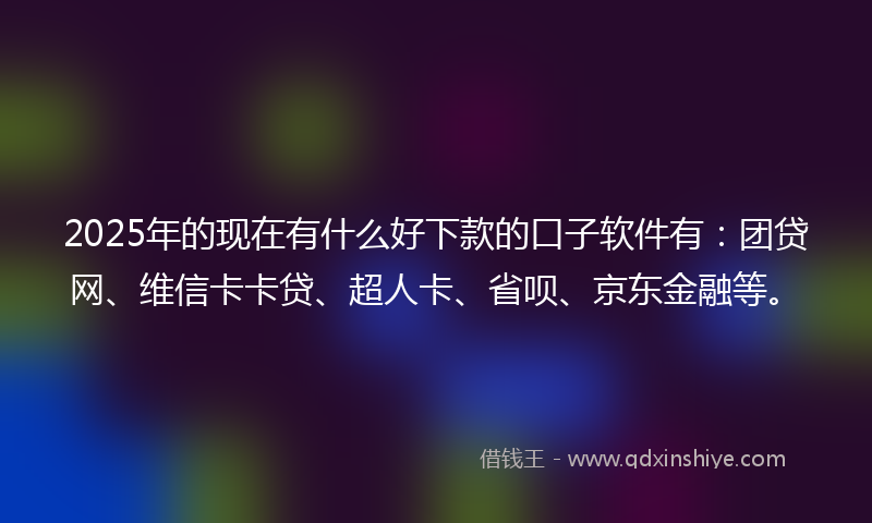 2025年的现在有什么好下款的口子软件有：团贷网、维信卡卡贷、超人卡、省呗、京东金融等。