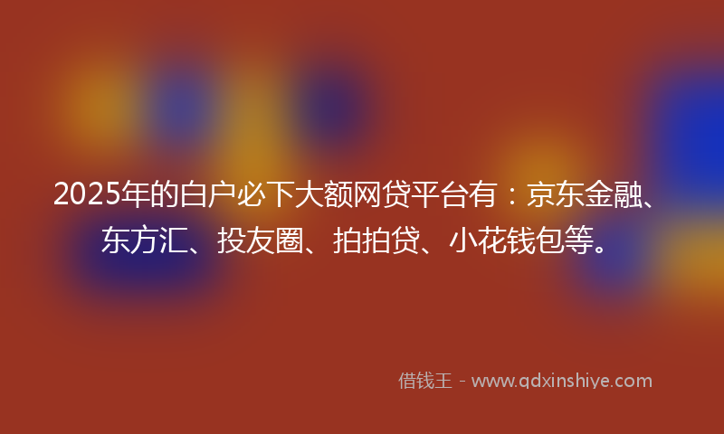 2025年的白户必下大额网贷平台有：京东金融、东方汇、投友圈、拍拍贷、小花钱包等。