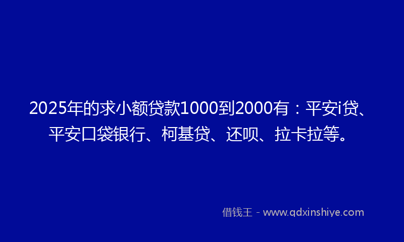 2025年的求小额贷款1000到2000有：平安i贷、平安口袋银行、柯基贷、还呗、拉卡拉等。