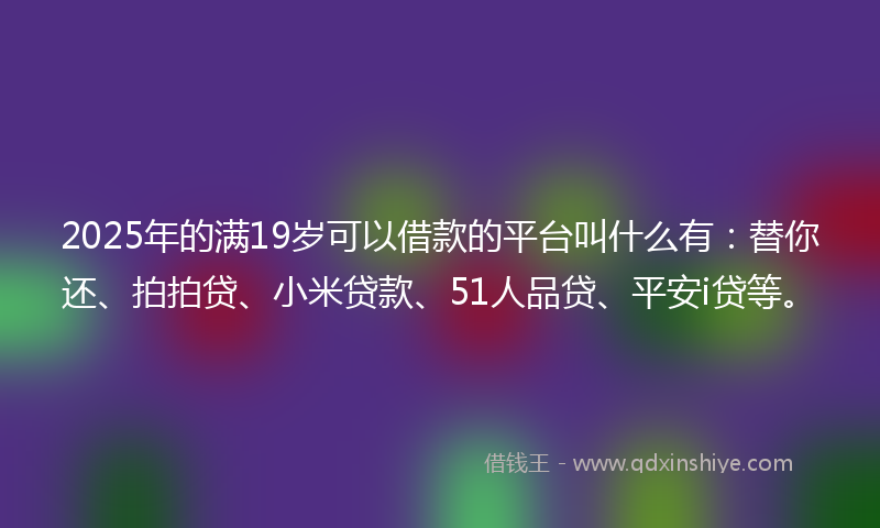 2025年的满19岁可以借款的平台叫什么有：替你还、拍拍贷、小米贷款、51人品贷、平安i贷等。