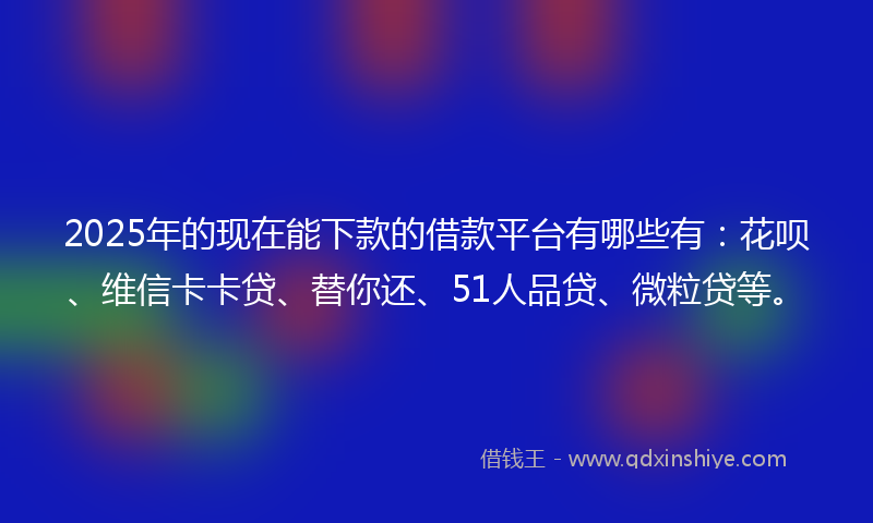2025年的现在能下款的借款平台有哪些有：花呗、维信卡卡贷、替你还、51人品贷、微粒贷等。