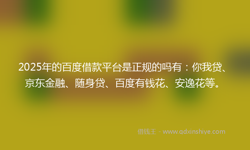 2025年的百度借款平台是正规的吗有：你我贷、京东金融、随身贷、百度有钱花、安逸花等。