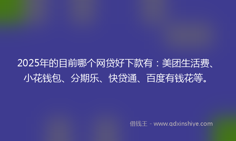 2025年的目前哪个网贷好下款有：美团生活费、小花钱包、分期乐、快贷通、百度有钱花等。