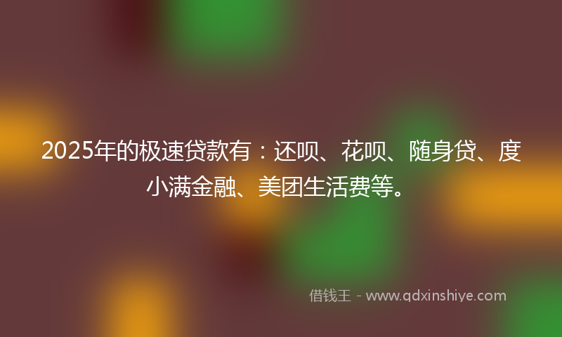 2025年的极速贷款有：还呗、花呗、随身贷、度小满金融、美团生活费等。