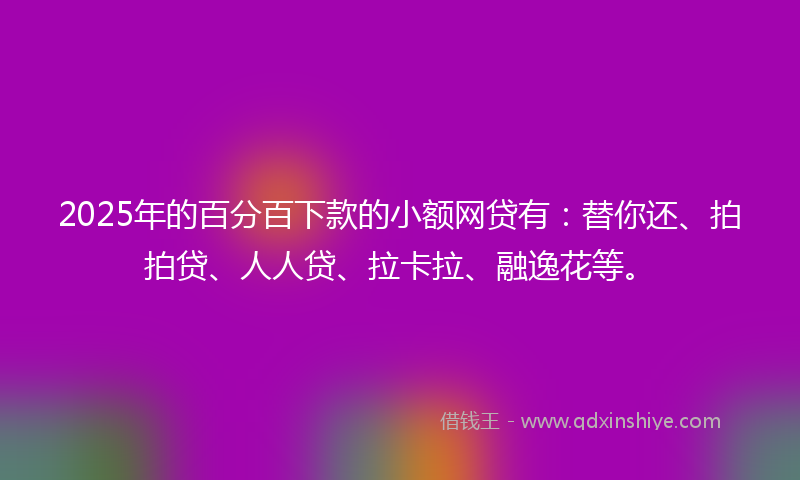 2025年的百分百下款的小额网贷有：替你还、拍拍贷、人人贷、拉卡拉、融逸花等。