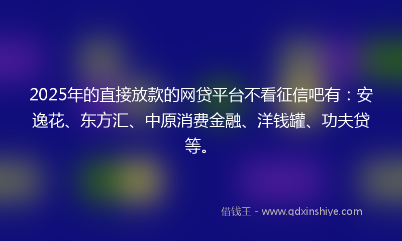 2025年的直接放款的网贷平台不看征信吧有：安逸花、东方汇、中原消费金融、洋钱罐、功夫贷等。