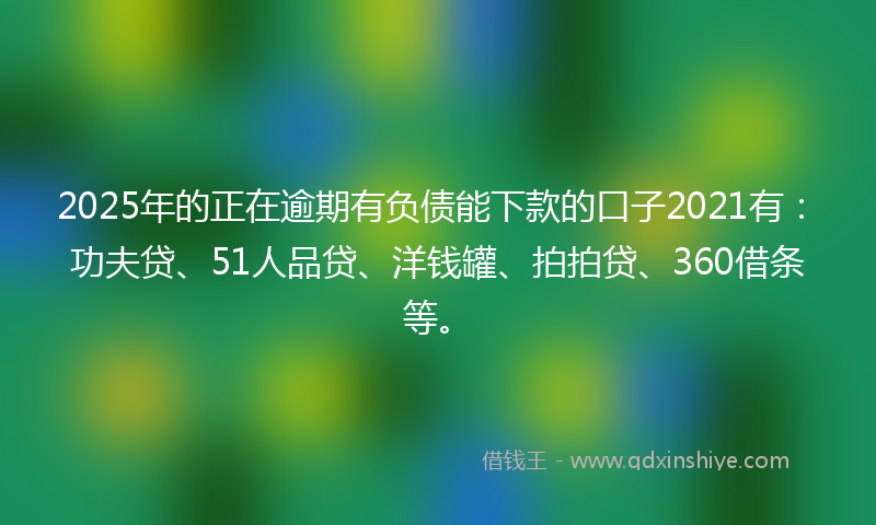 2025年的正在逾期有负债能下款的口子2021有：功夫贷、51人品贷、洋钱罐、拍拍贷、360借条等。