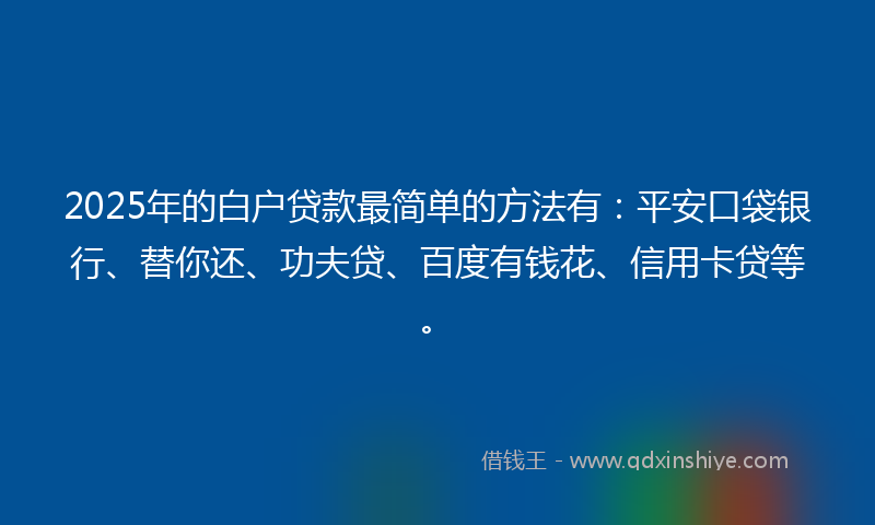 2025年的白户贷款最简单的方法有：平安口袋银行、替你还、功夫贷、百度有钱花、信用卡贷等。