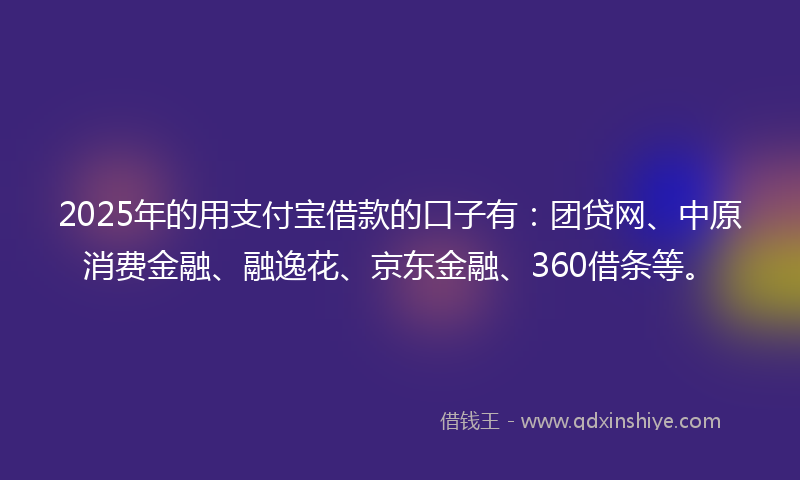 2025年的用支付宝借款的口子有：团贷网、中原消费金融、融逸花、京东金融、360借条等。