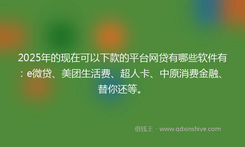 2025年的现在可以下款的平台网贷有哪些软件有：e微贷、美团生活费、超人卡、中原消费金融、替你还等。